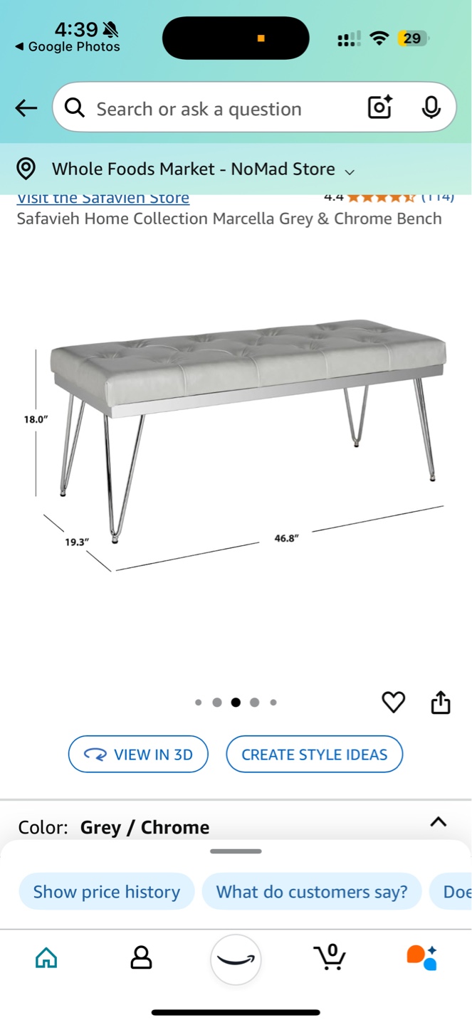 Safavieh Marcella Grey & Chrome Bench - photo 2