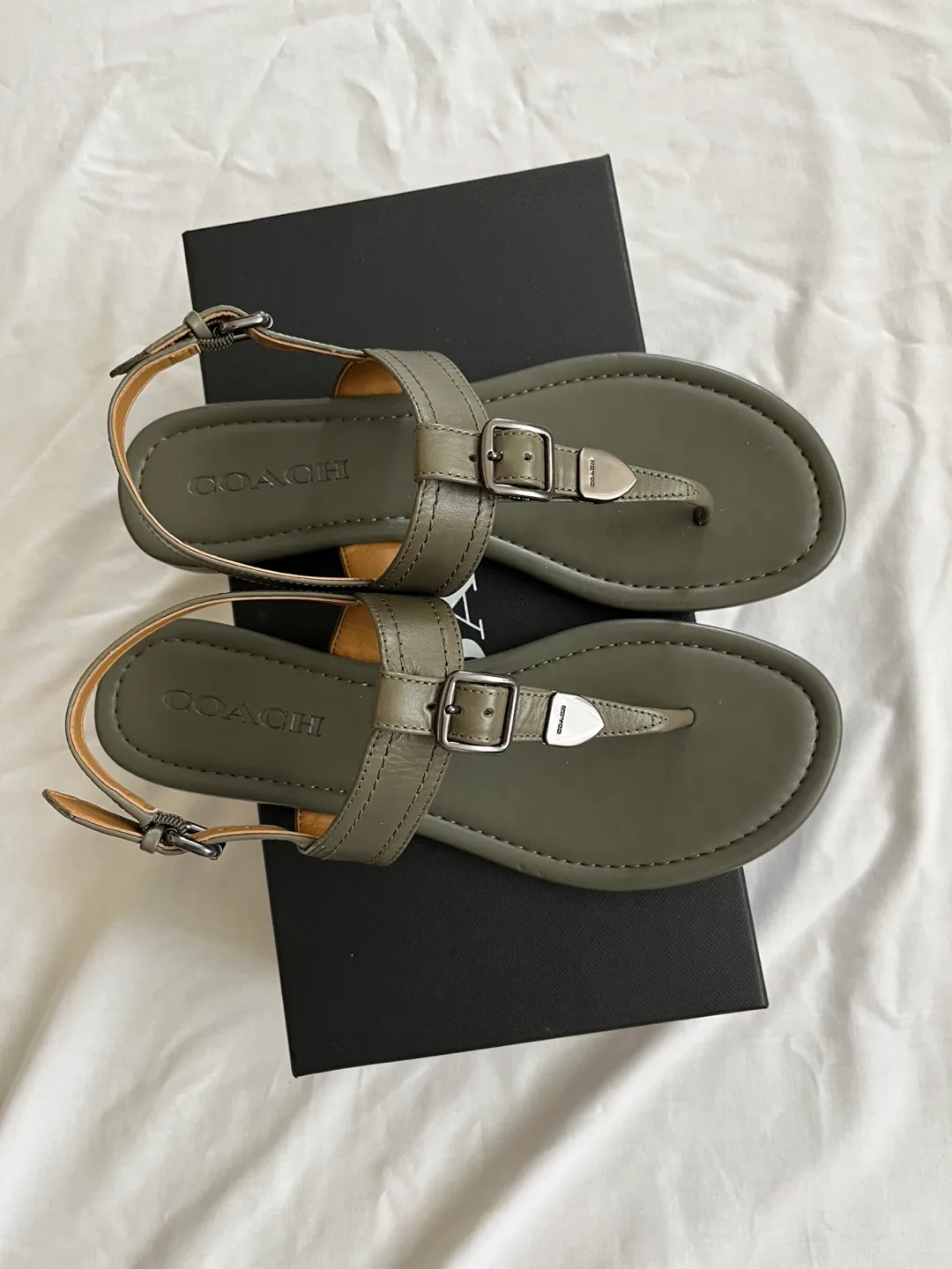 Coach Olive Green Leather Sandals thumbnail