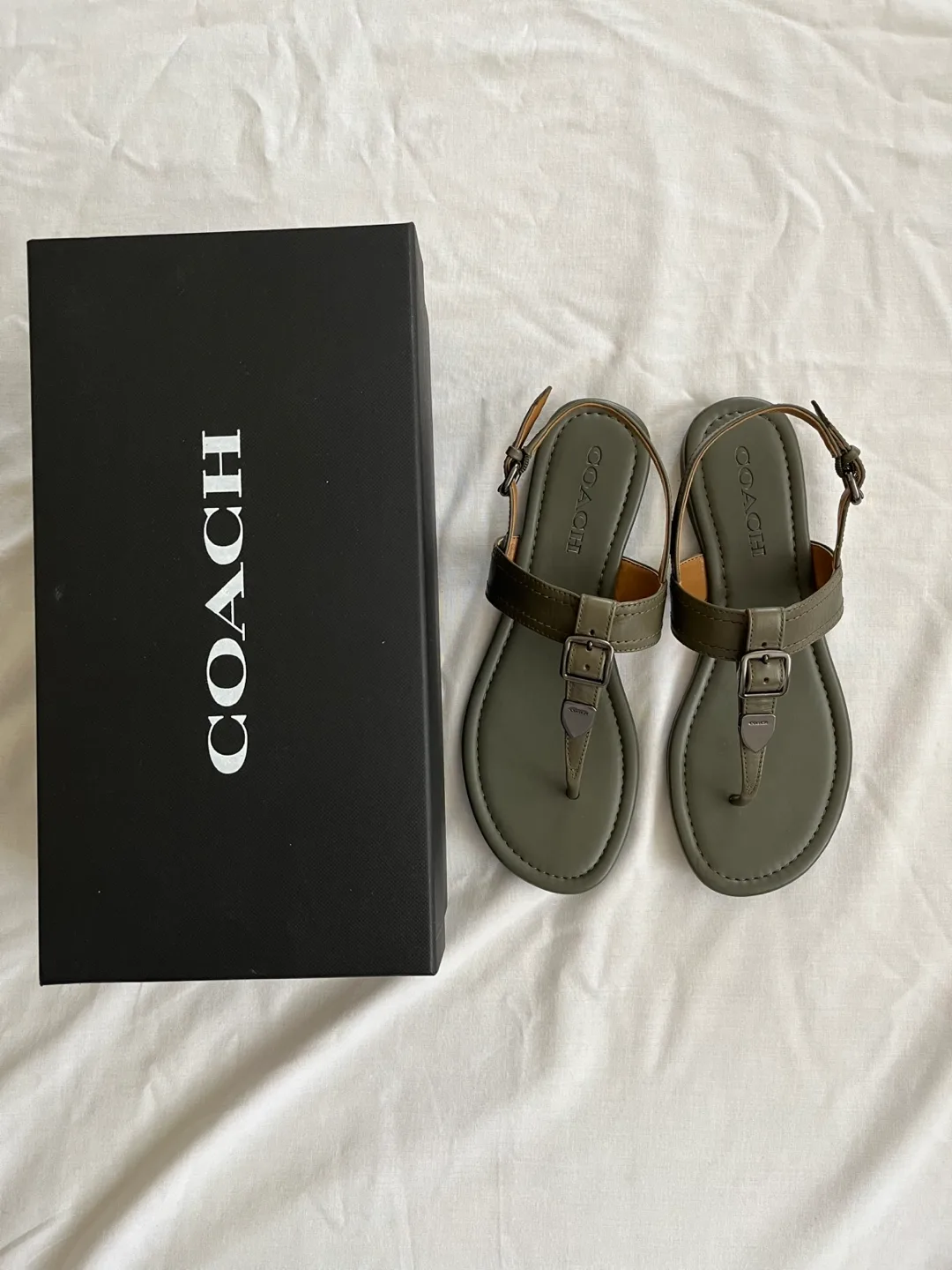 Coach Olive Green Leather Sandals image indicator(2)