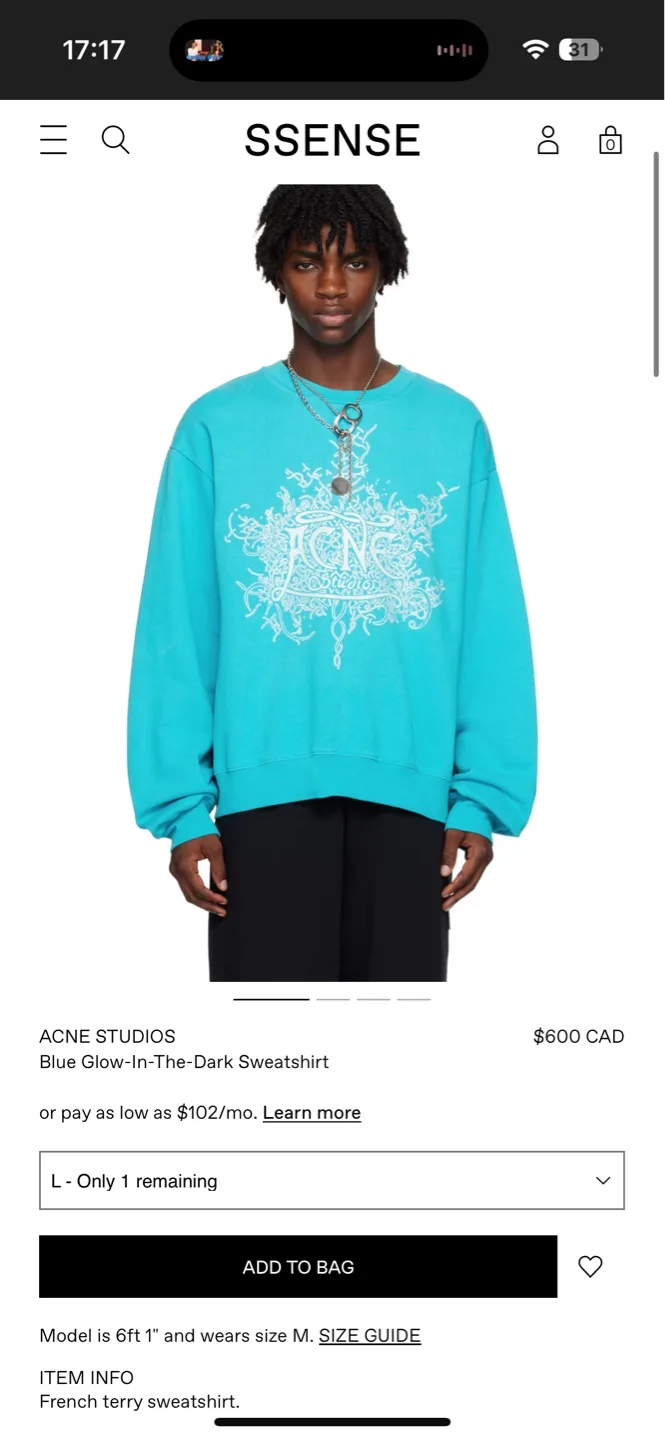 Acne Studios Glow-in-the-Dark Sweatshirt - Size Large image indicator(2)