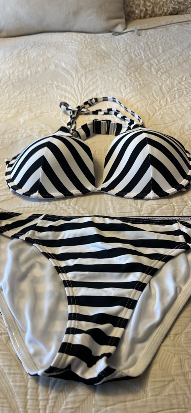Women's Black and White Striped Bikini