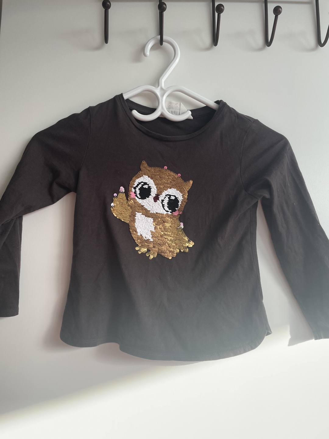 5T Girls' Brown Long-Sleeve Shirt with Owl Sequins