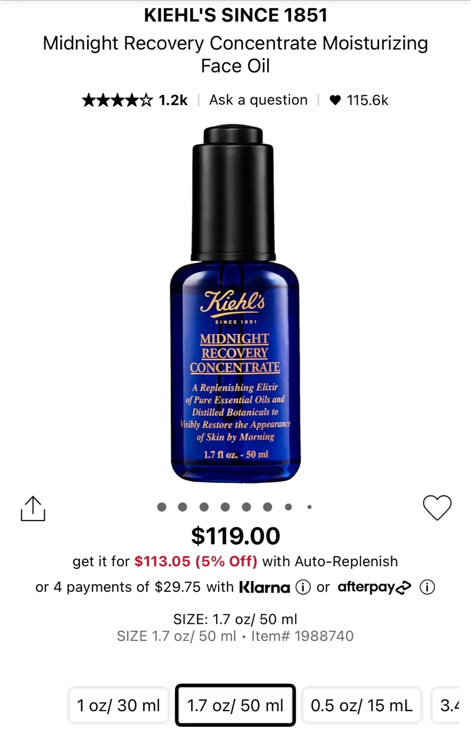 Kiehl's Midnight Recovery Concentrate Moisturizing Face Oil image indicator(7)