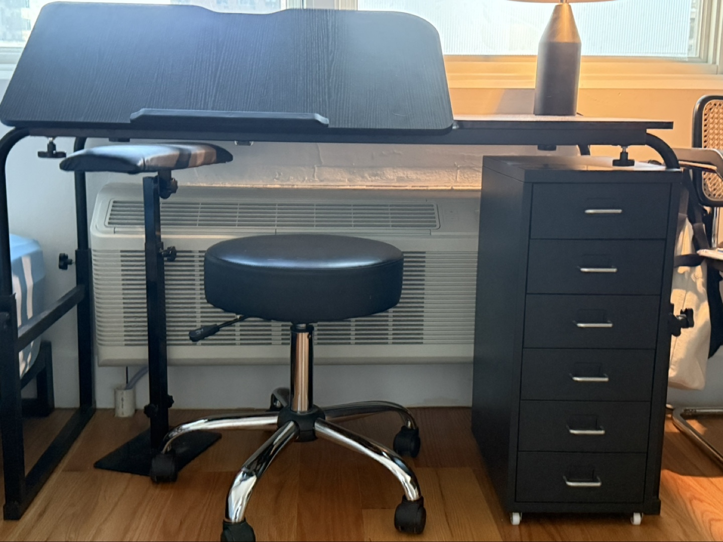 Black Adjustable Height Desk with Rolling Stool - photo 2