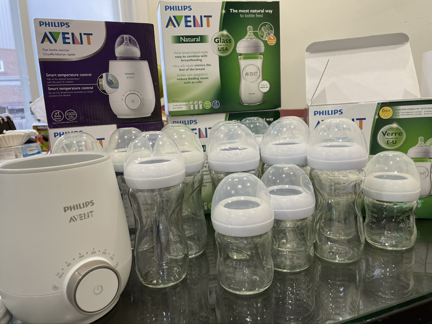 Philips Avent Baby Bottle Warmer and Glass Bottles
