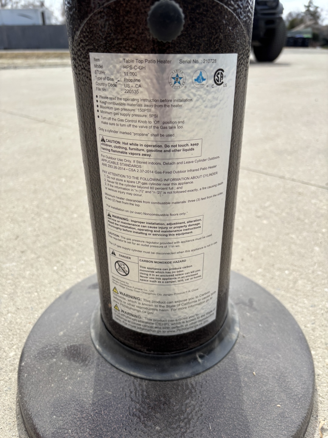 Table Top Patio Heater - Outdoor Use Only - photo 3