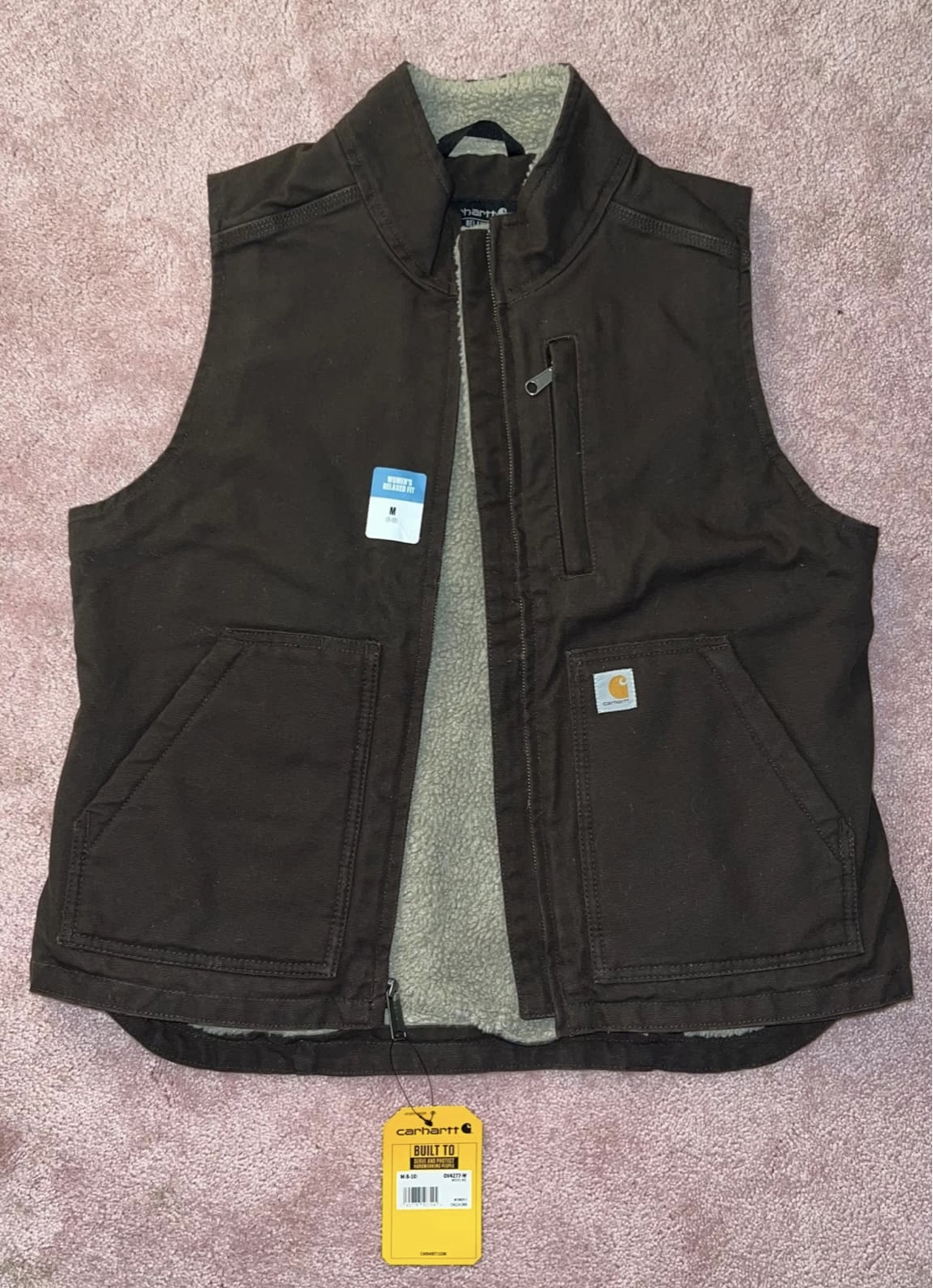 relaxed washed ducked sherpa lined mock neck vest - photo 3