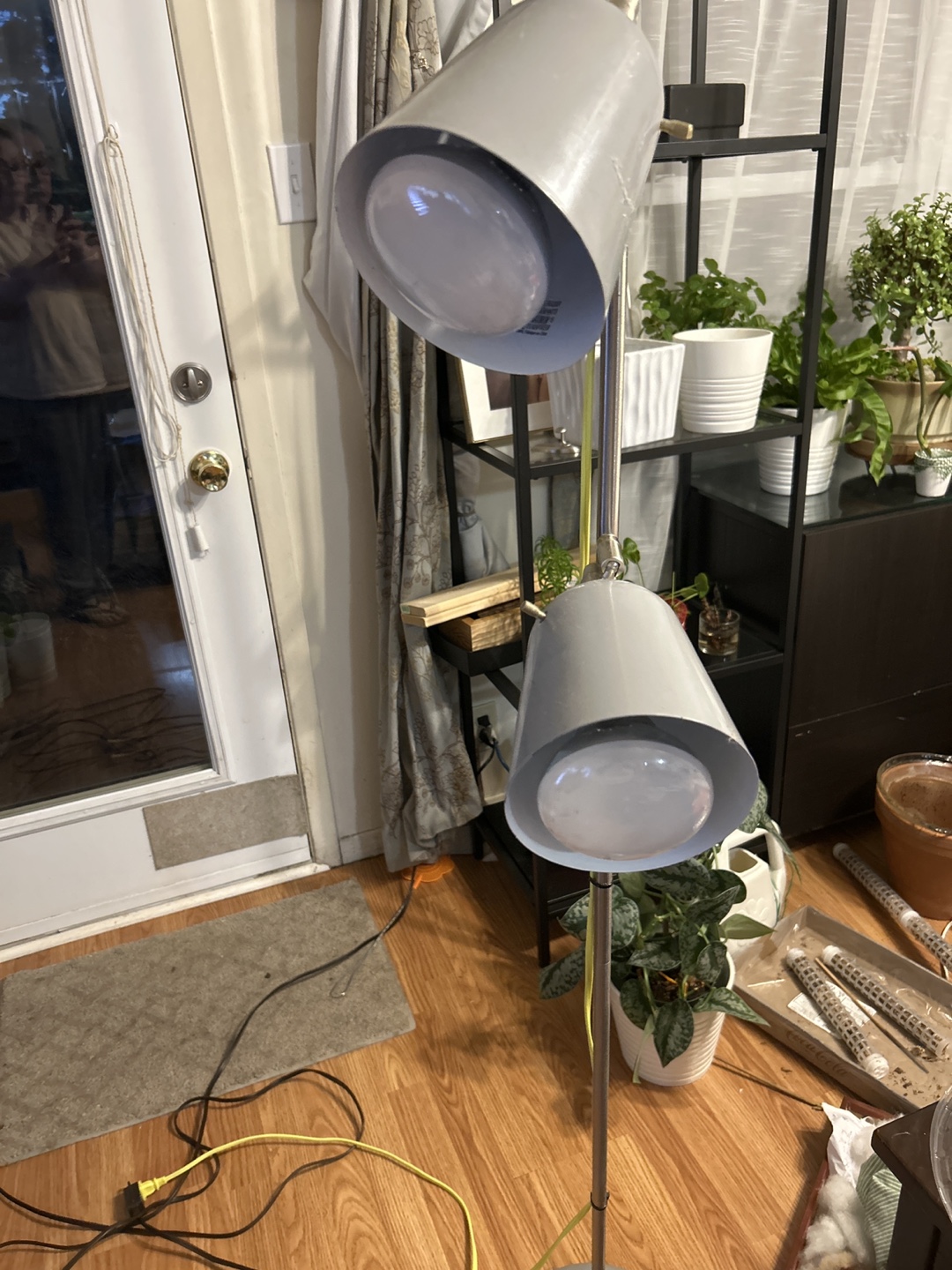 Grey Double-Head Floor Lamp