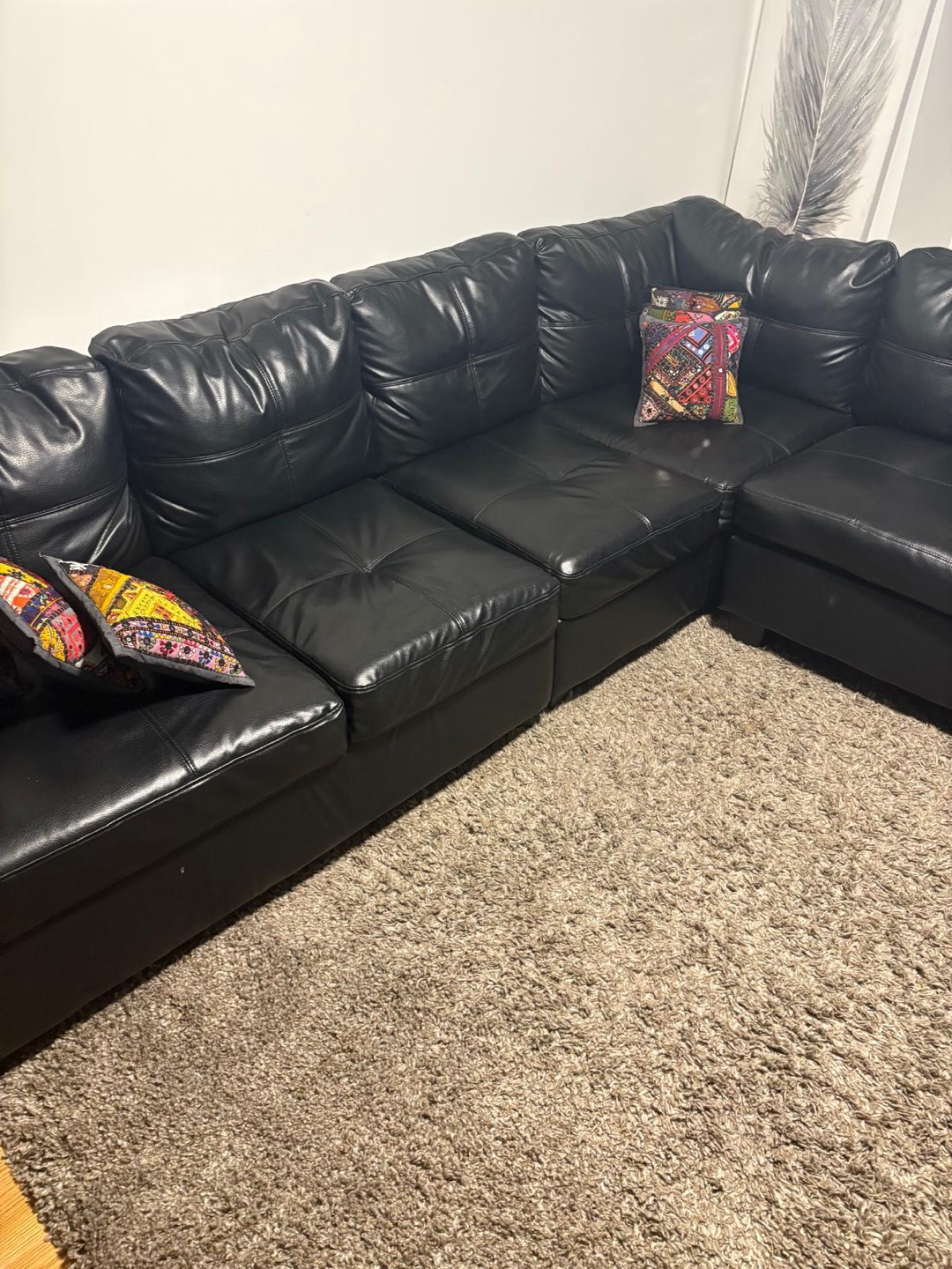 Black Leather Sectional Sofa - photo 2