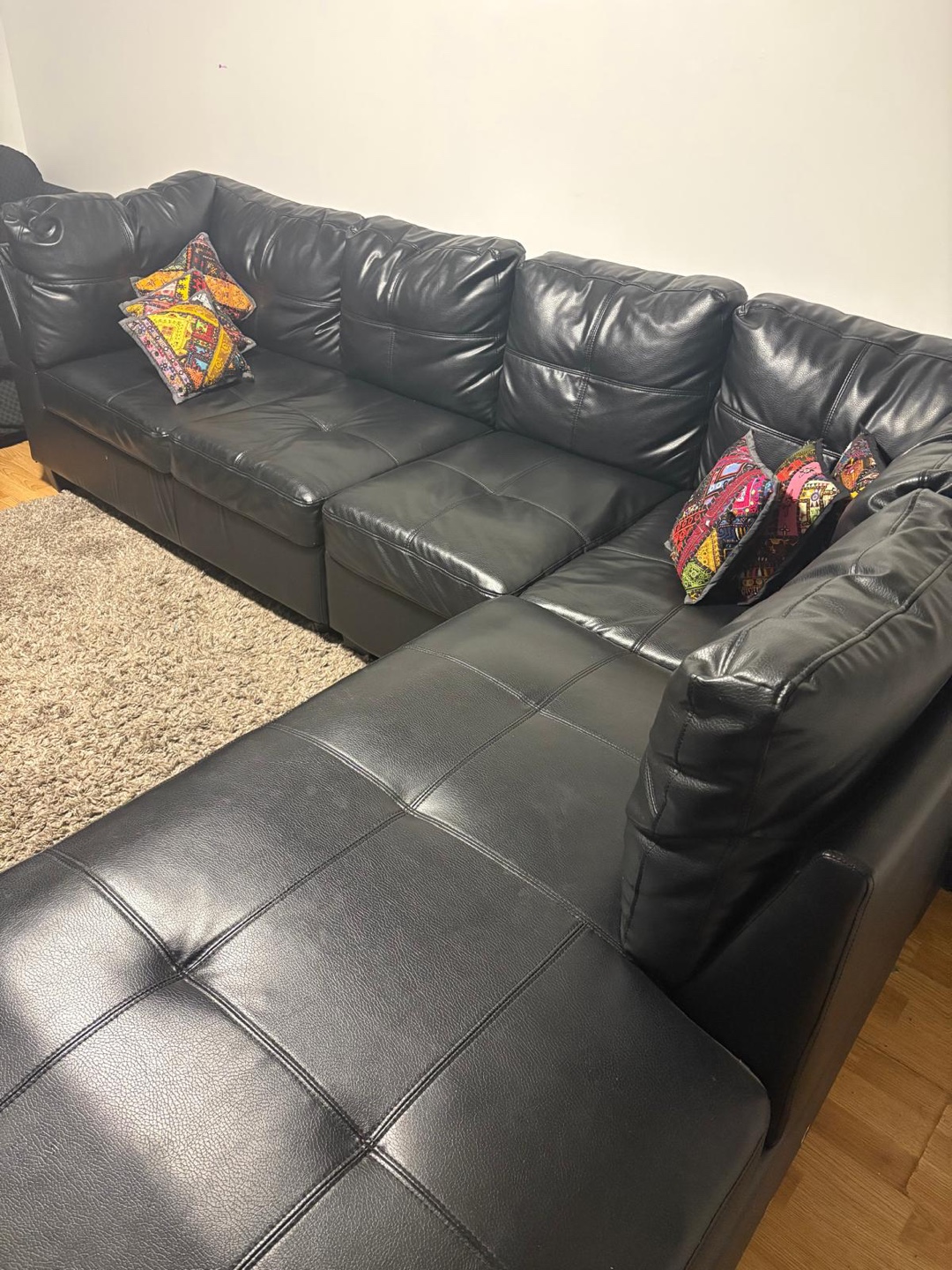 Black Leather Sectional Sofa - photo 3