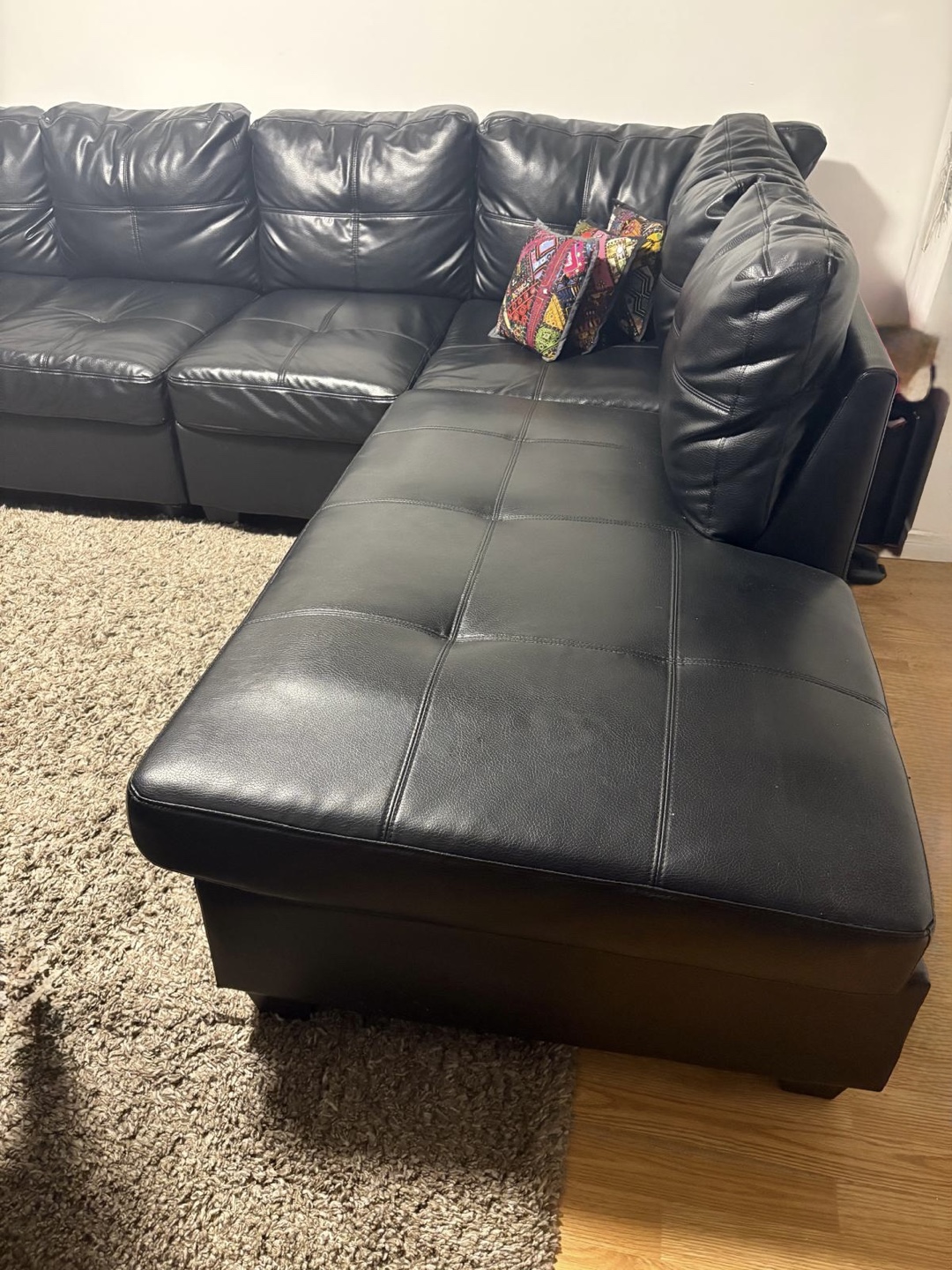 Black Leather Sectional Sofa - photo 5