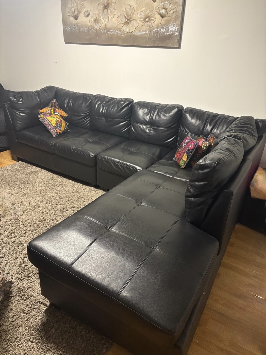 Black Leather Sectional Sofa - photo 4