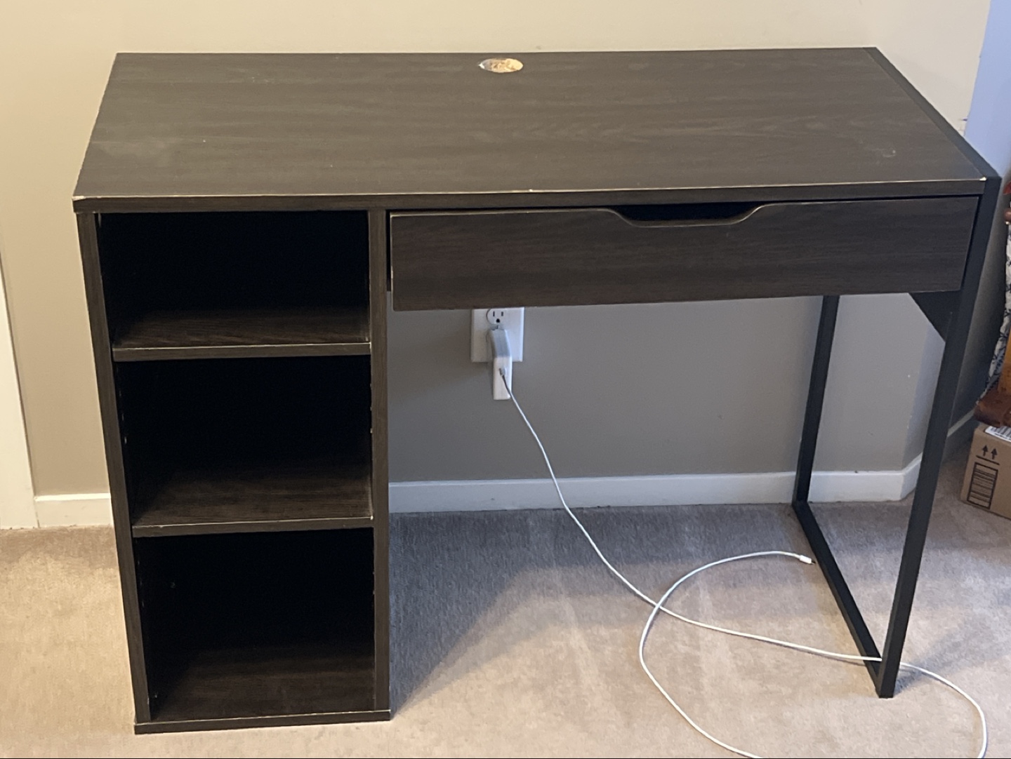 Dark Brown Writing Desk with Drawer and Shelves