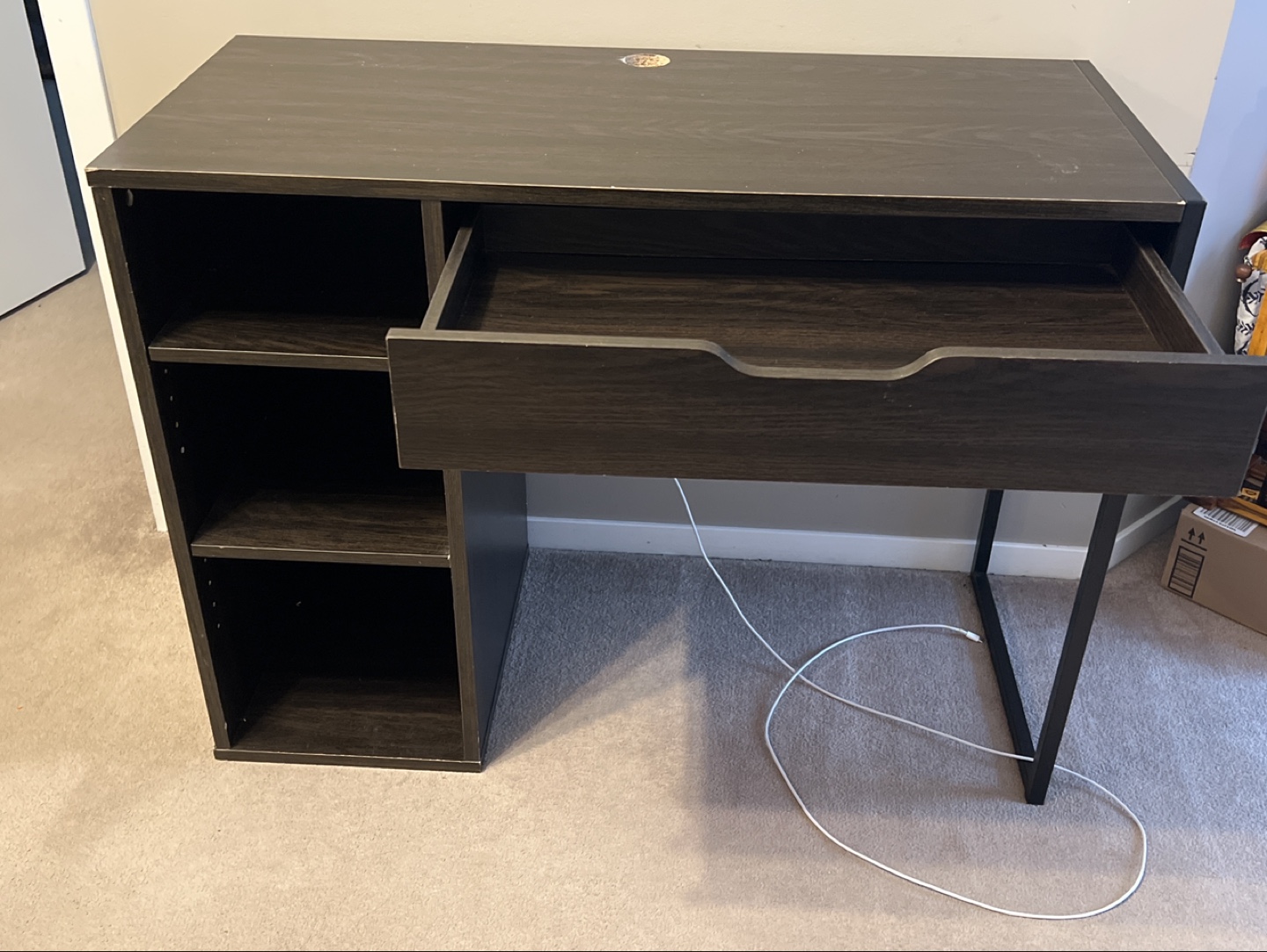 Dark Brown Writing Desk with Drawer and Shelves - photo 2