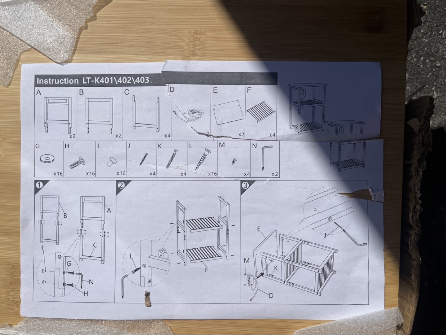 Unassembled bamboo Two-Tier Shelf Unit