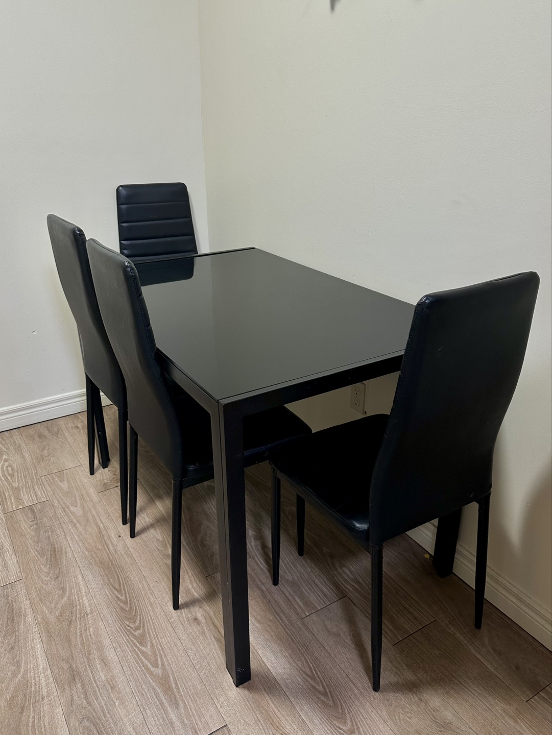 Black Glass Dining Table Set with 4 Chairs