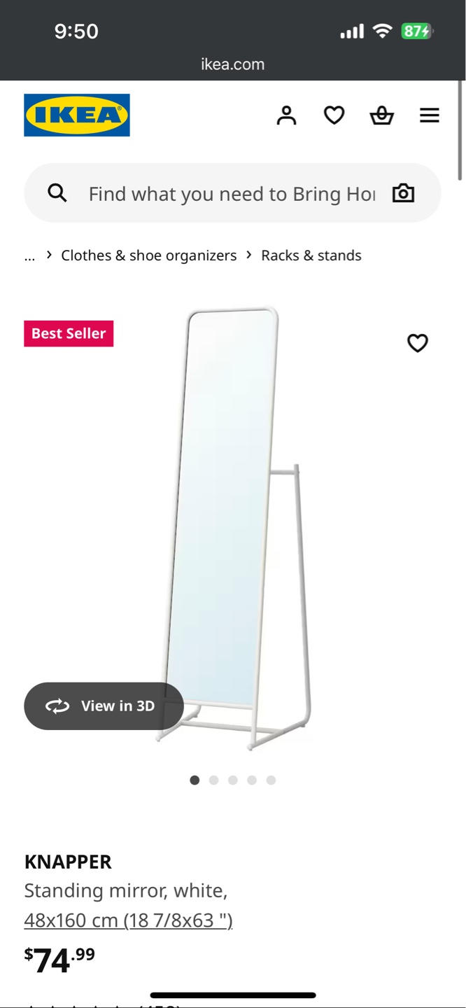 IKEA KNAPPER Full-Length Mirror - White