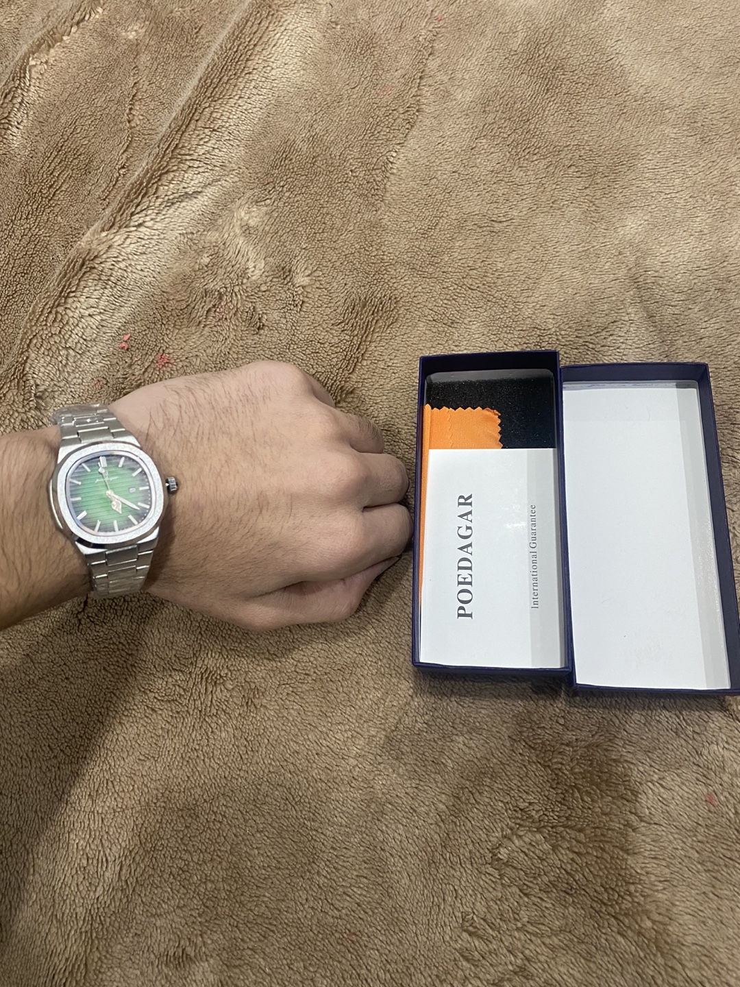 POEDAGAR Men's Wristwatch with Green Dial