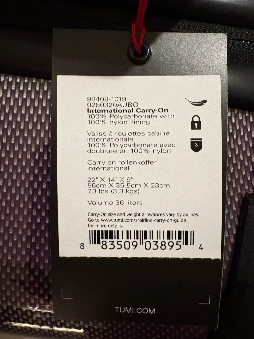 Tumi International Carry-On Suitcase - Purple image indicator(2)