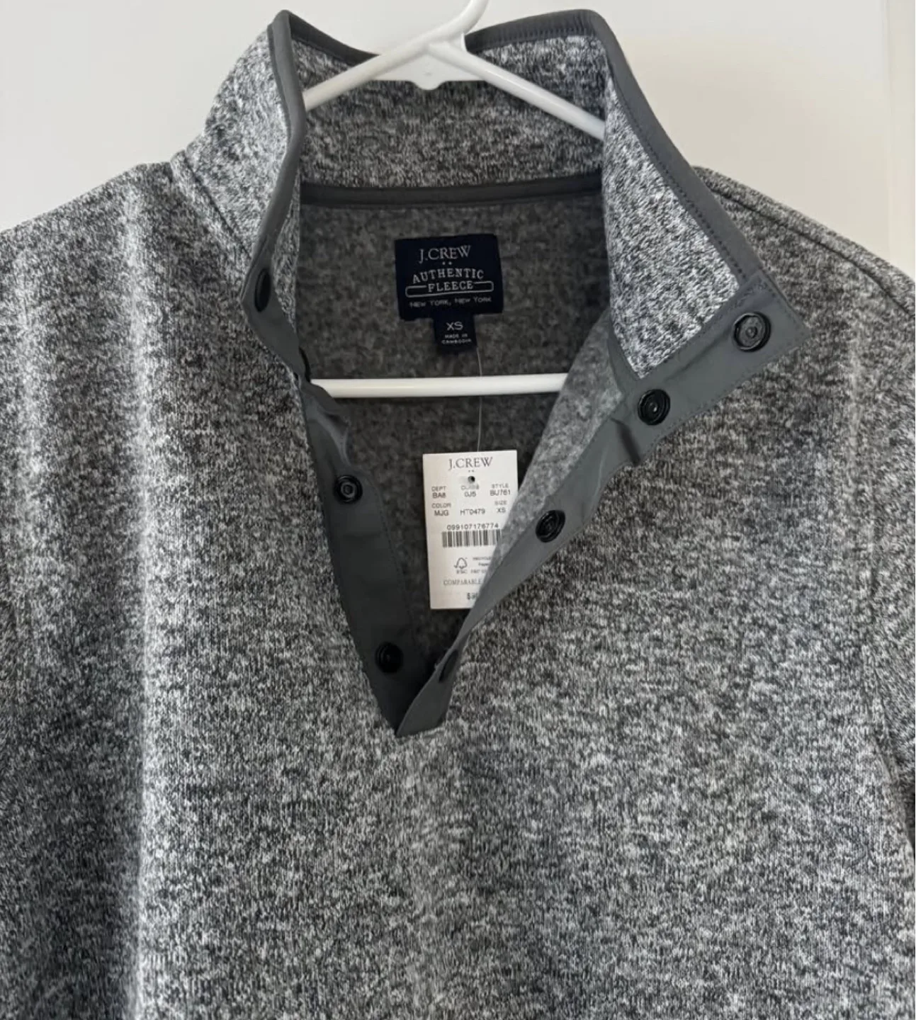 J.Crew Men's Marled Fleece Half-Snap ~ XS **BNWT**💚 image indicator(2)