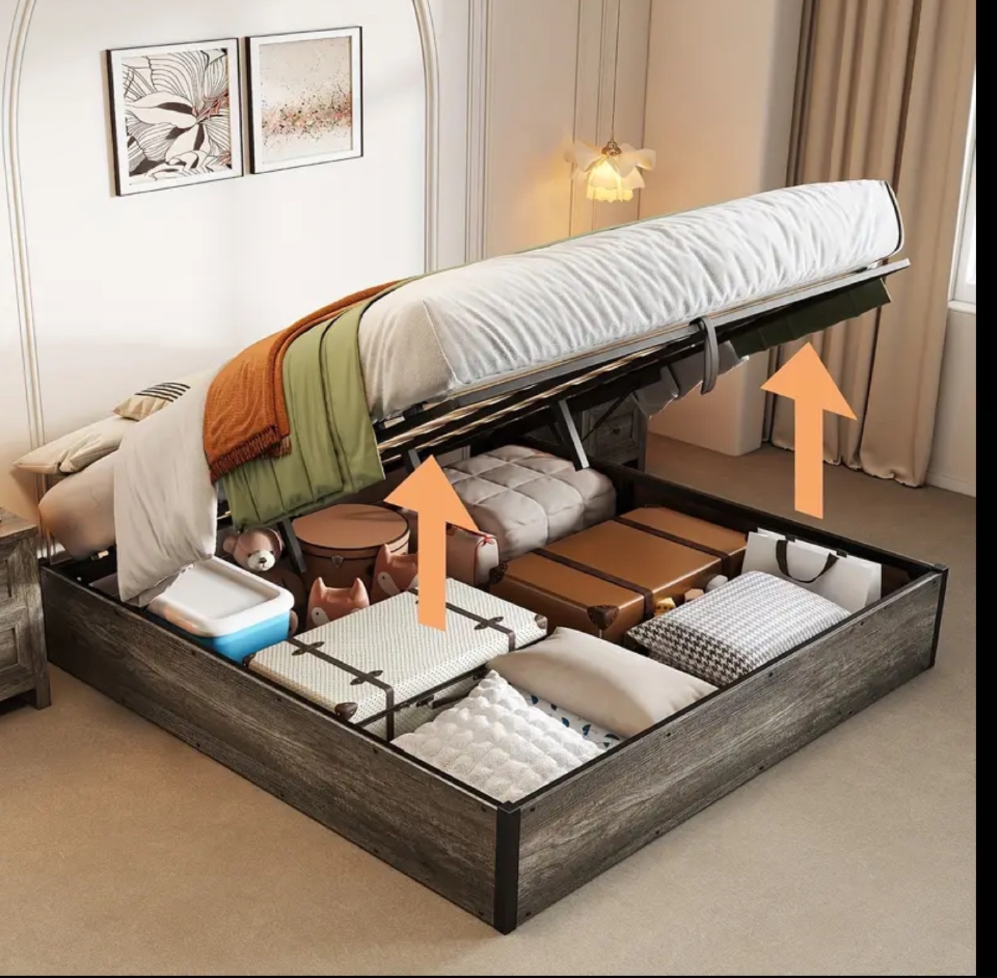 Full Sized mattress & Hydraulic Lift Storage Bed Frame - photo 2