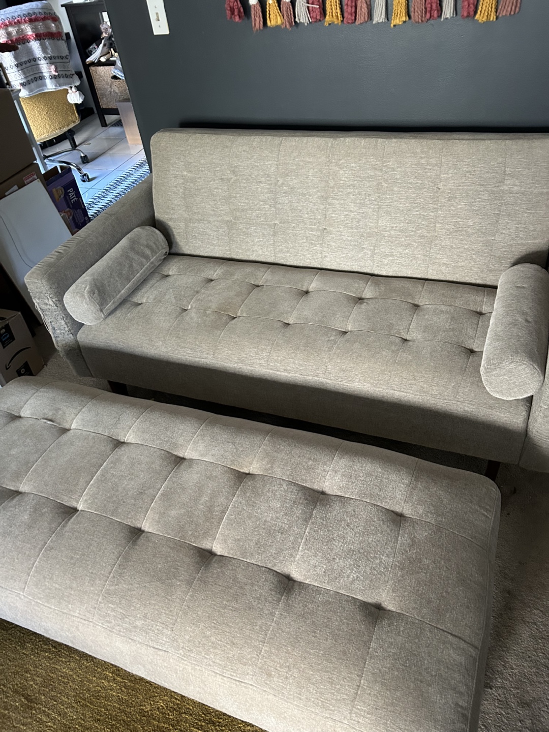 Grey Tufted Chenille Sofa Couch with Ottoman - photo 2
