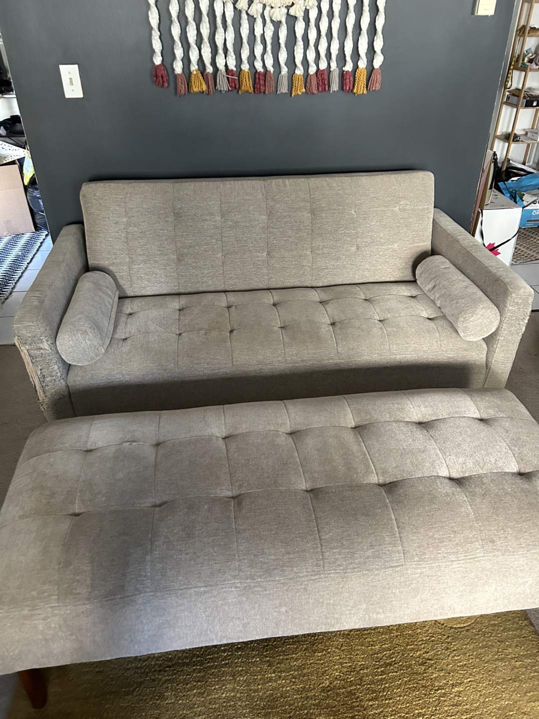 Grey Tufted Chenille Sofa Couch with Ottoman