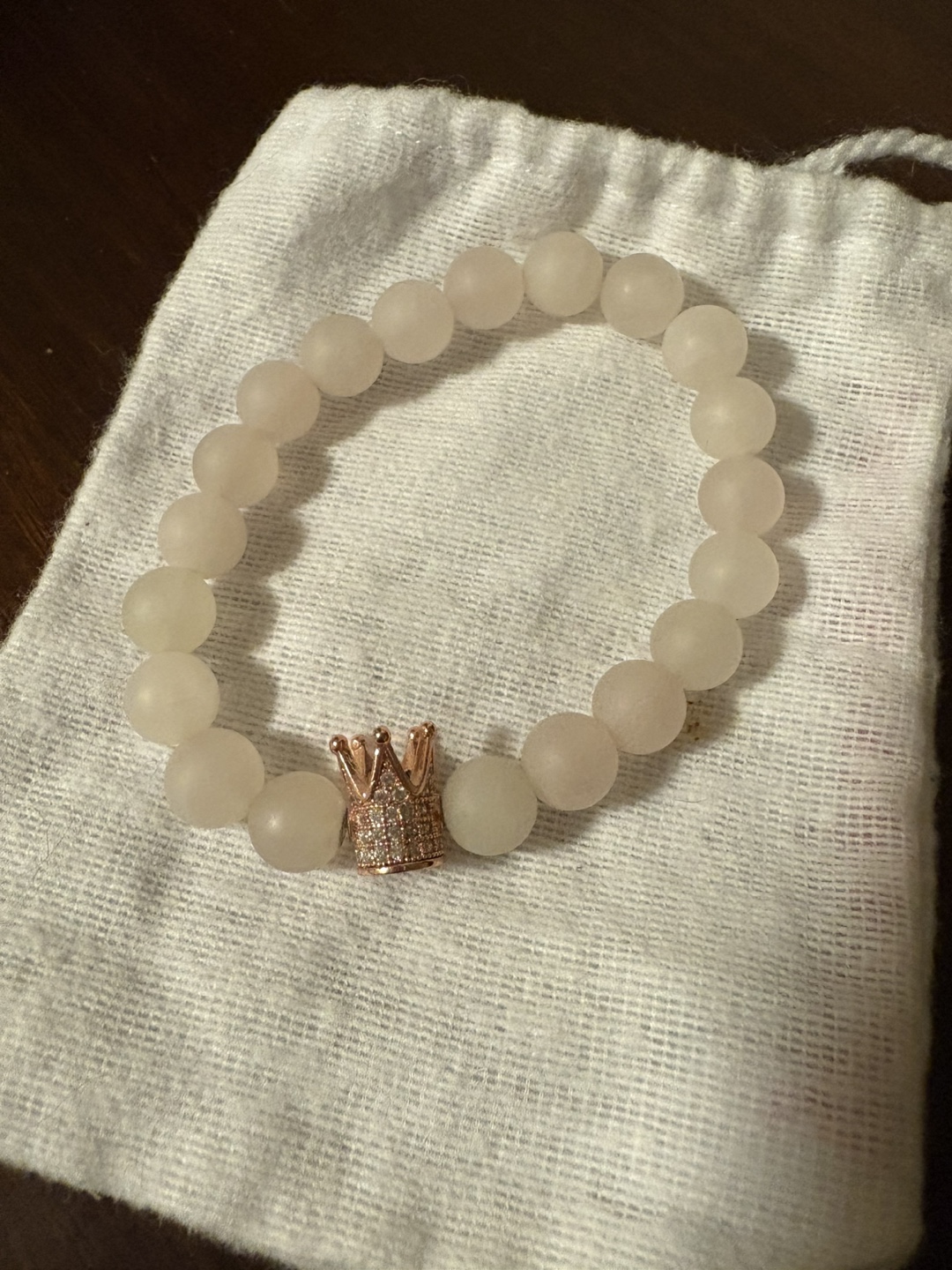 White Matte Beaded Bracelet with Rose Gold Crown Charm - photo 3