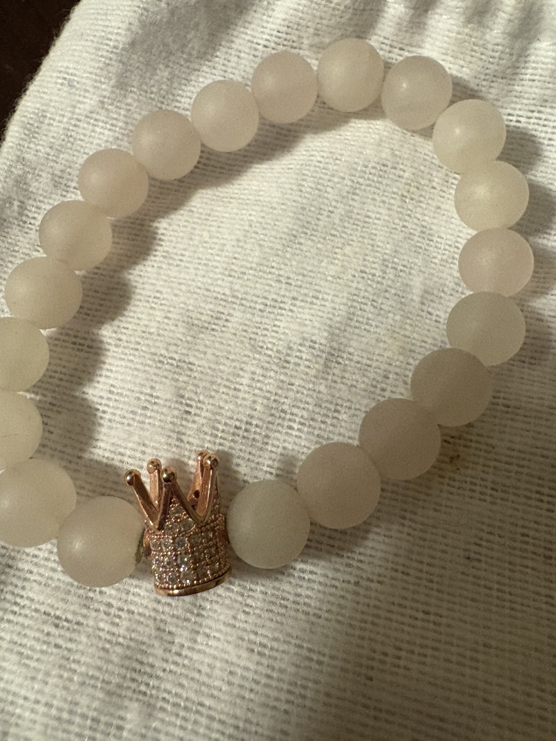 White Matte Beaded Bracelet with Rose Gold Crown Charm - photo 4