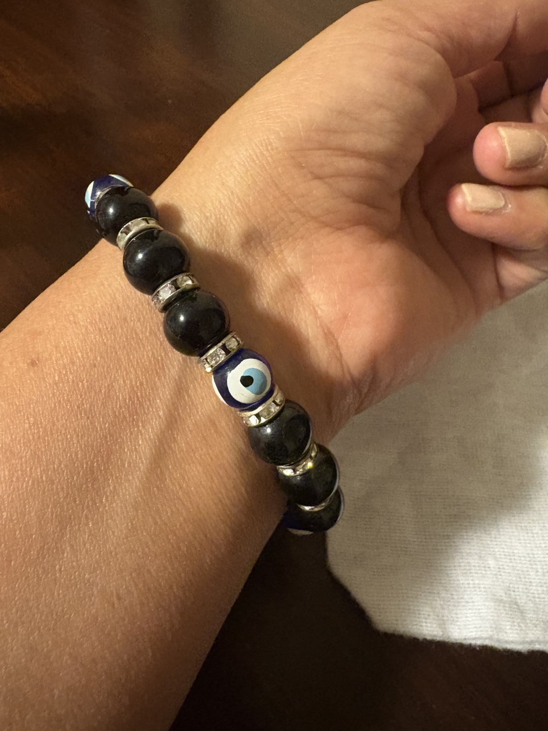 Evil Eye Bracelet - Black Onyx & Crystal Beads - photo 2