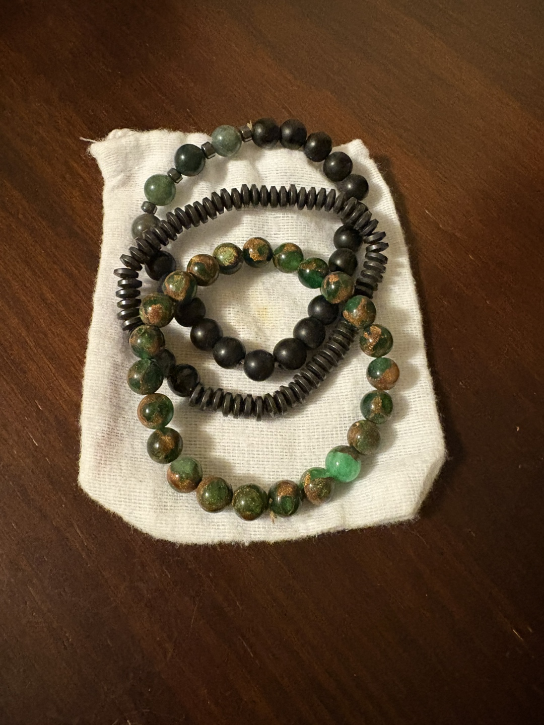 Three Beaded Bracelets Set - Green & Black - photo 3