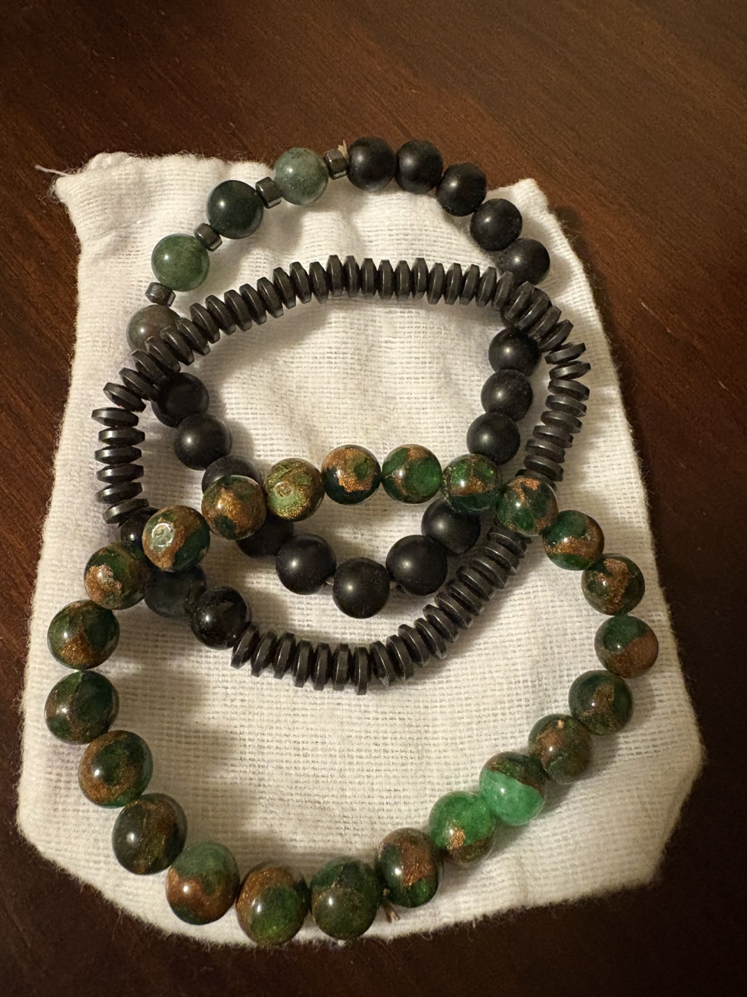 Three Beaded Bracelets Set - Green & Black - photo 5
