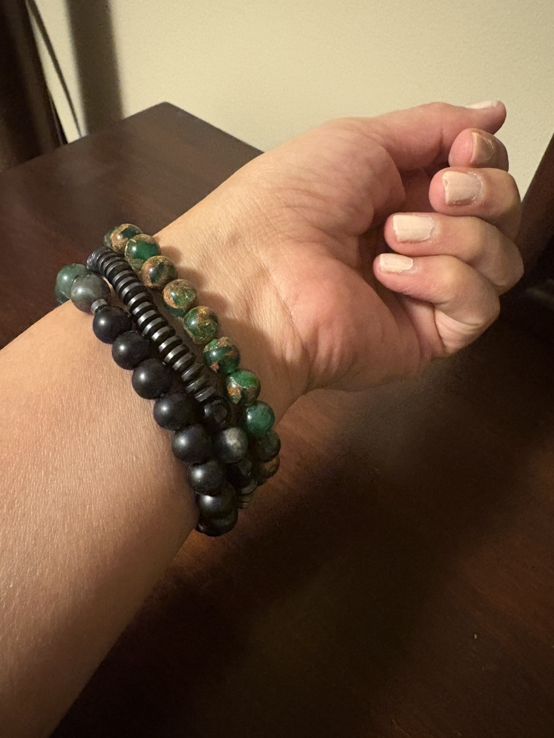 Three Beaded Bracelets Set - Green & Black - photo 2
