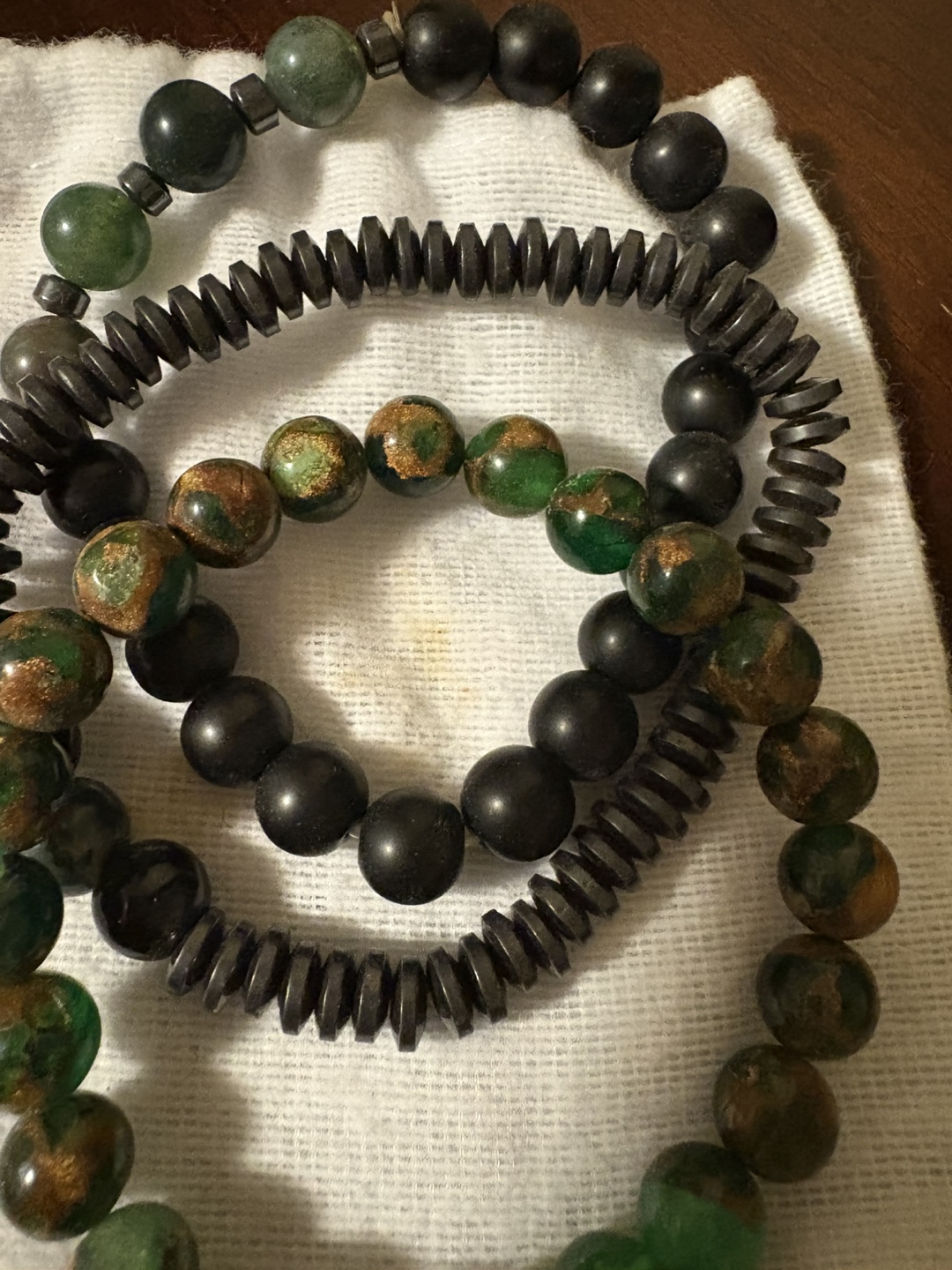 Three Beaded Bracelets Set - Green & Black - photo 4