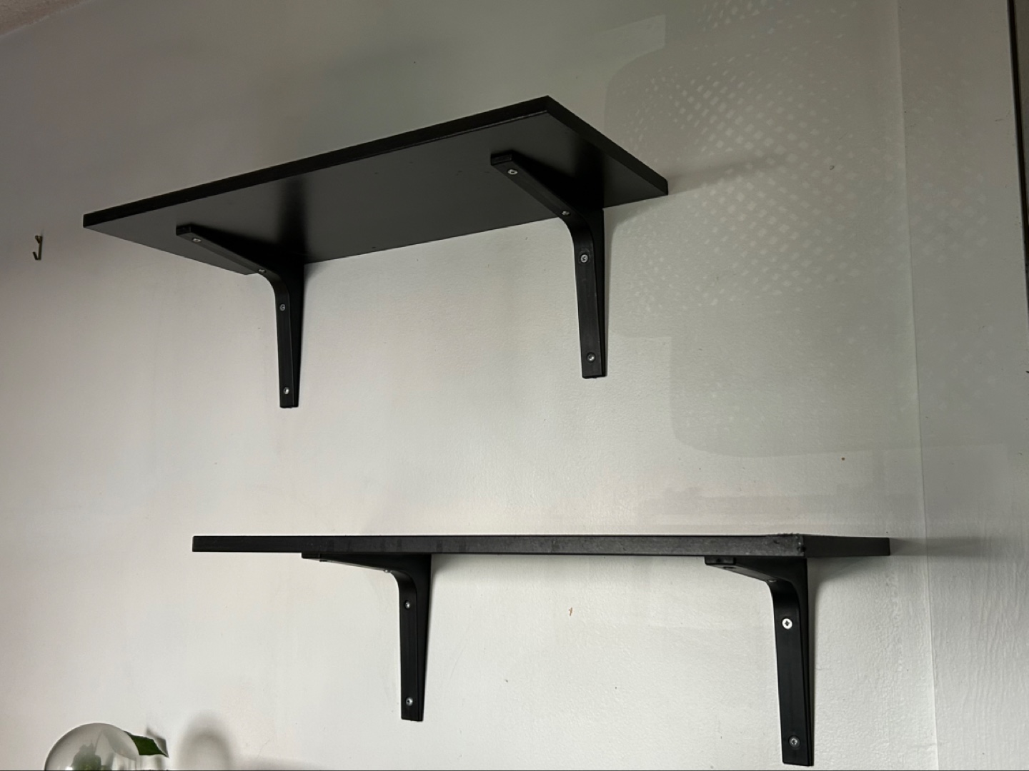 2 Black IKEA Burhult Shelves with Tomthult Brackets