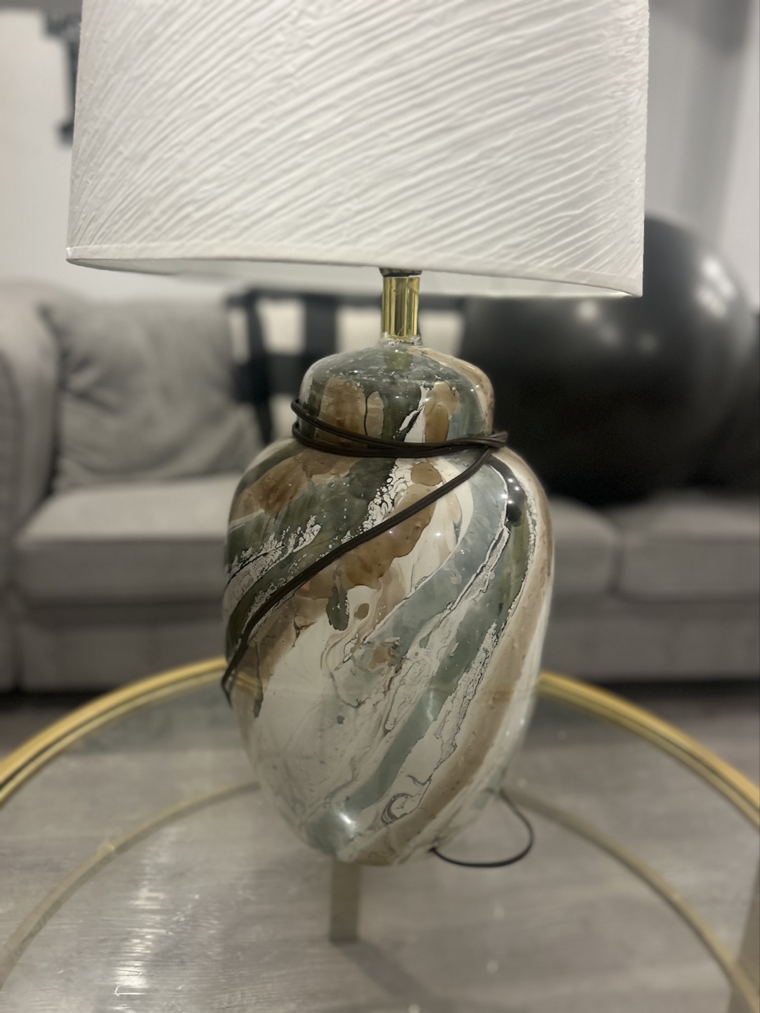Unique Table Lamp with Swirled Base and White Shade - photo 2