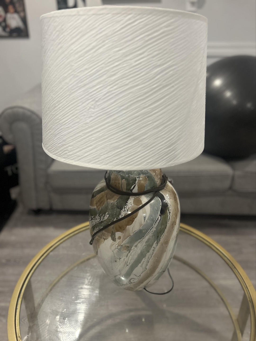 Unique Table Lamp with Swirled Base and White Shade