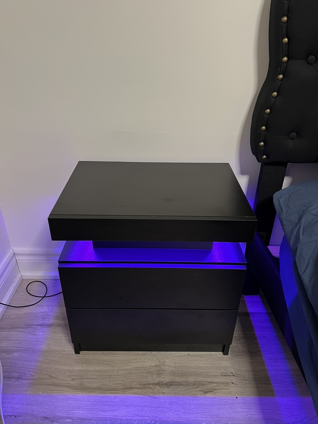 Modern Black LED Nightstand with Two Drawers - photo 2