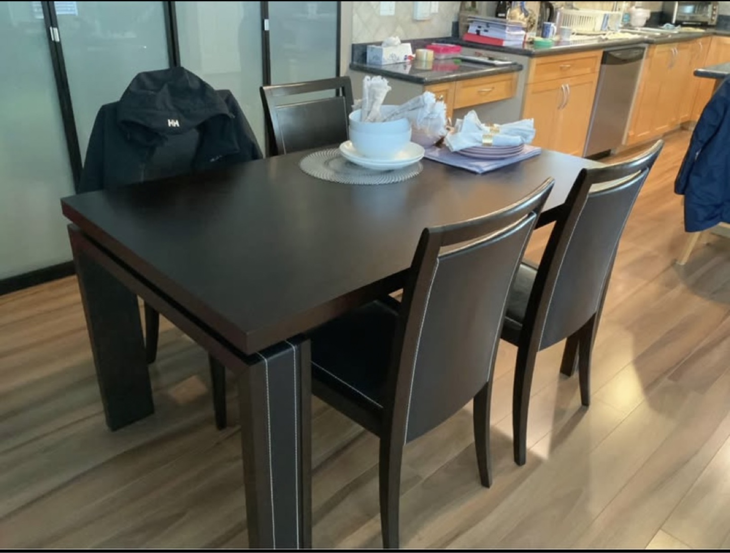 Dark Brown Dining Table with Four Chairs