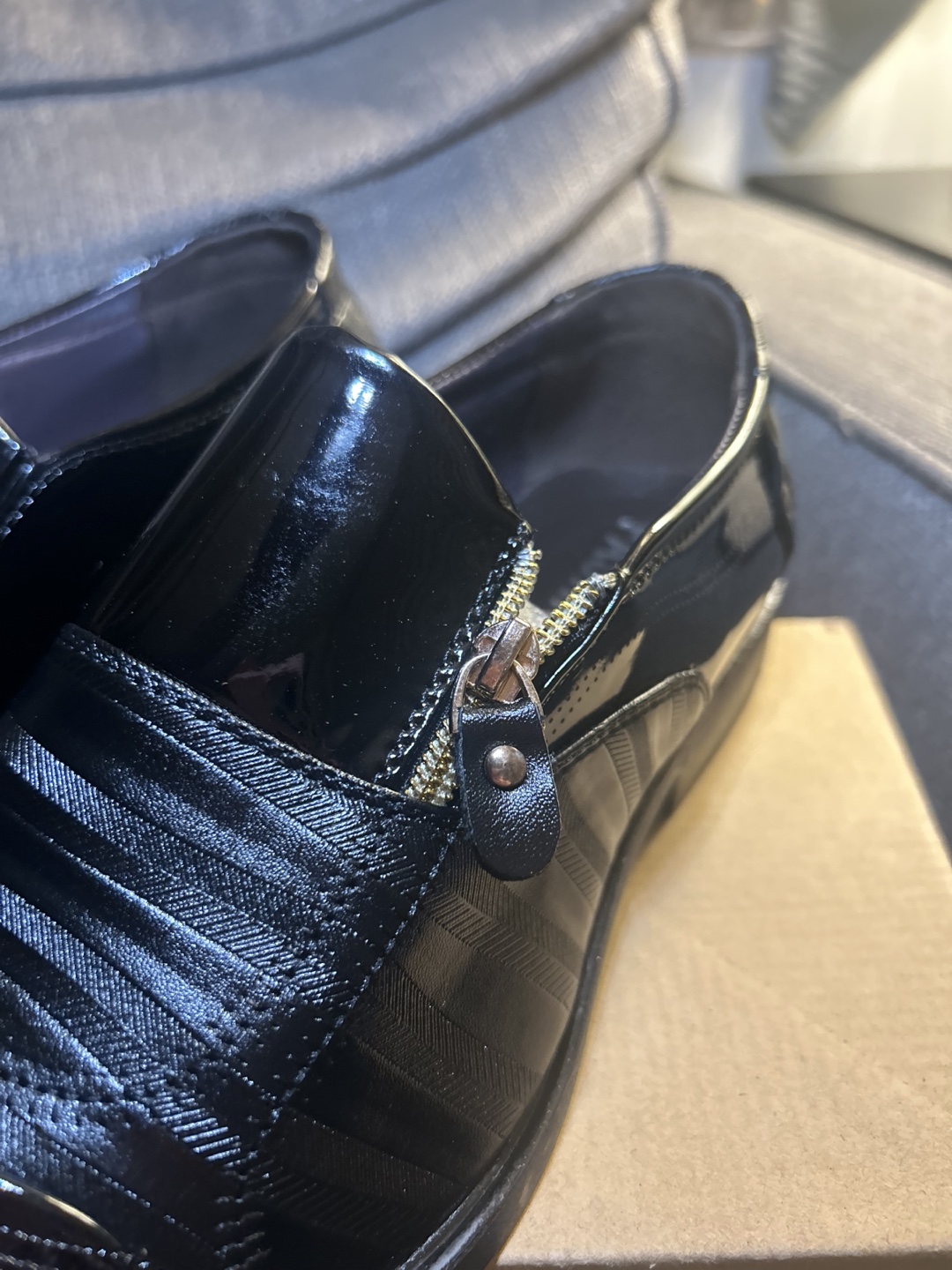 Men's Black Patent Leather Dress Shoes with Side Zipper - photo 2
