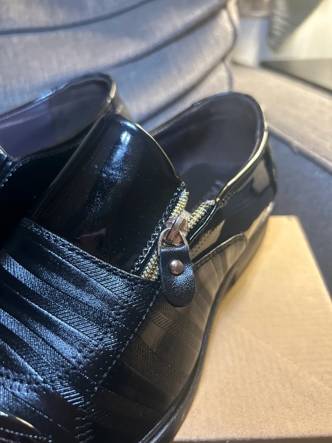 Men's Black Patent Leather Dress Shoes with Side Zipper image indicator(2)