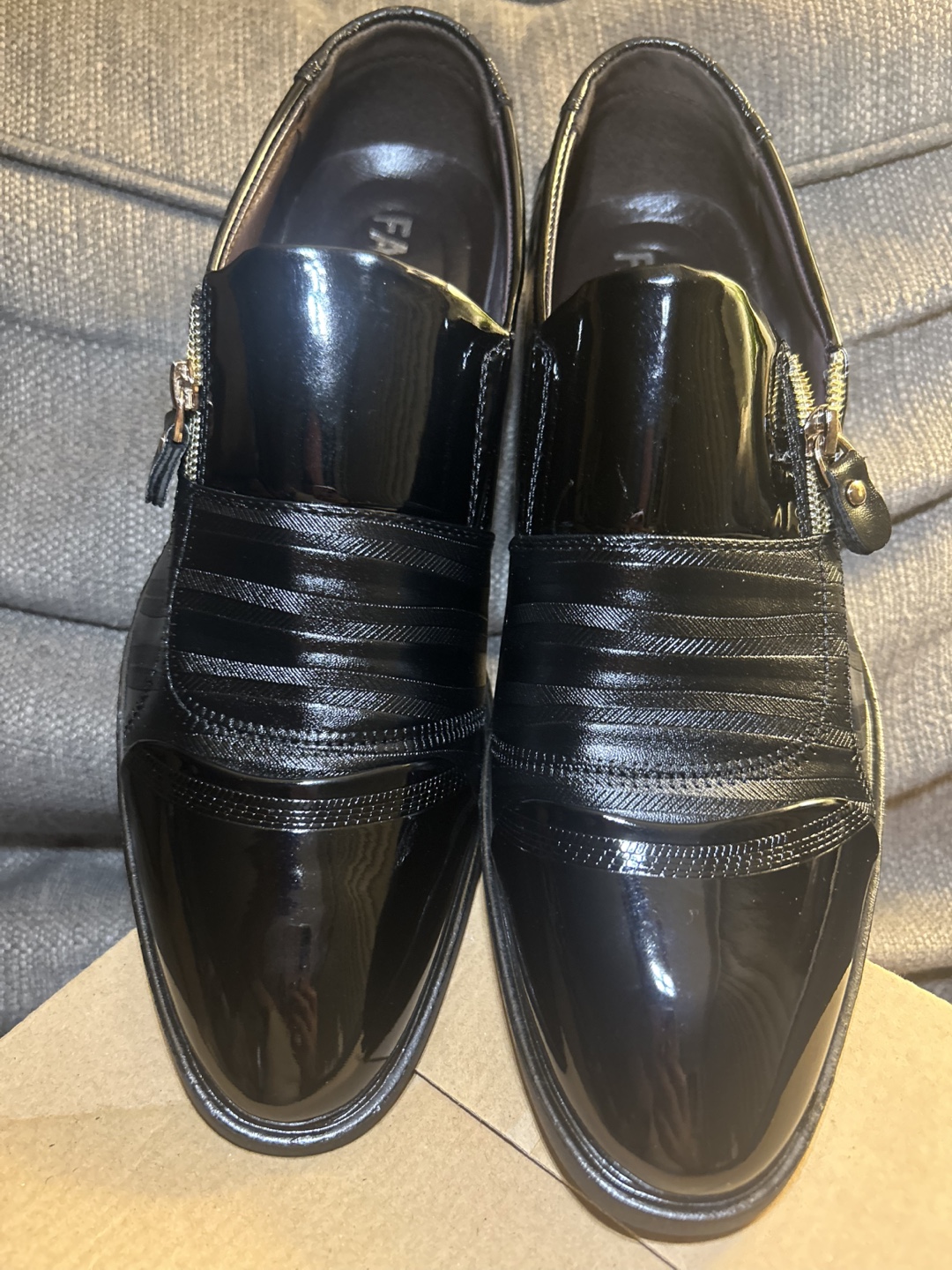 Men's Black Patent Leather Dress Shoes with Side Zipper