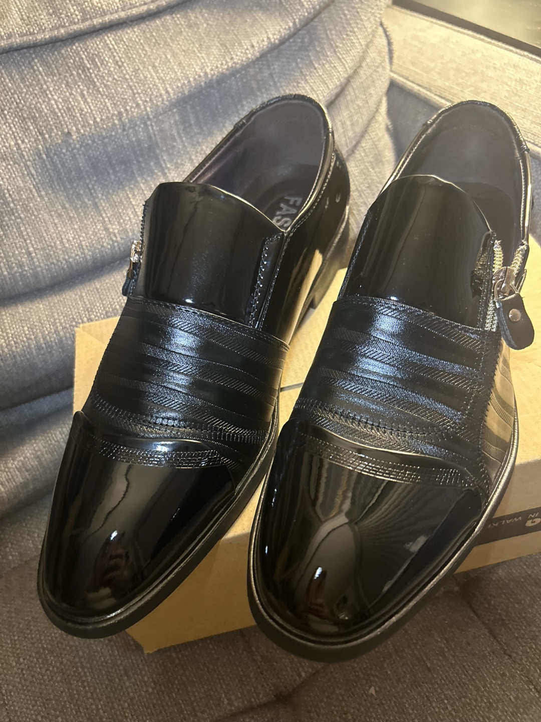 Men's Black Patent Leather Dress Shoes with Side Zipper - photo 3
