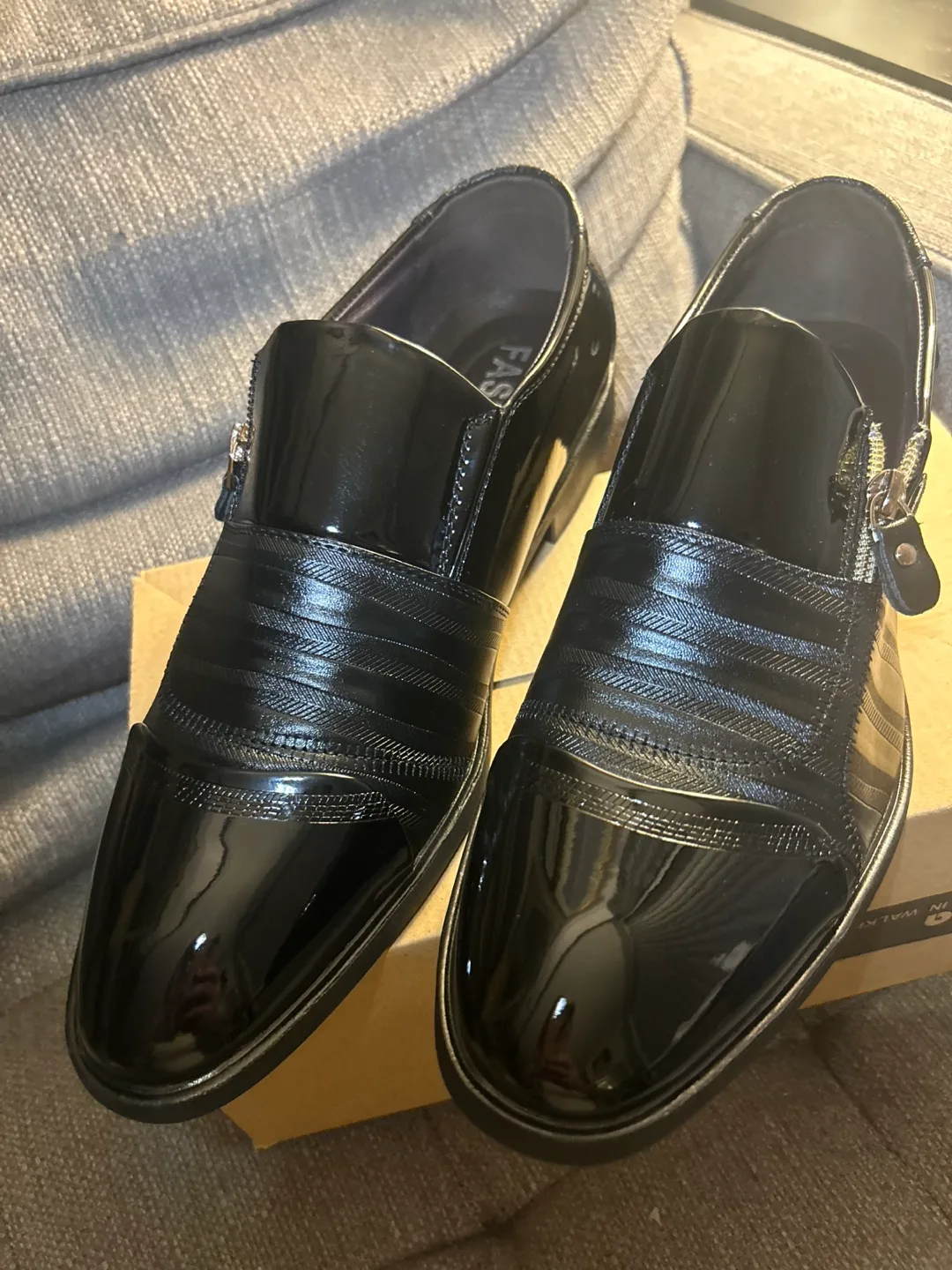 Men's Black Patent Leather Dress Shoes with Side Zipper image indicator(3)