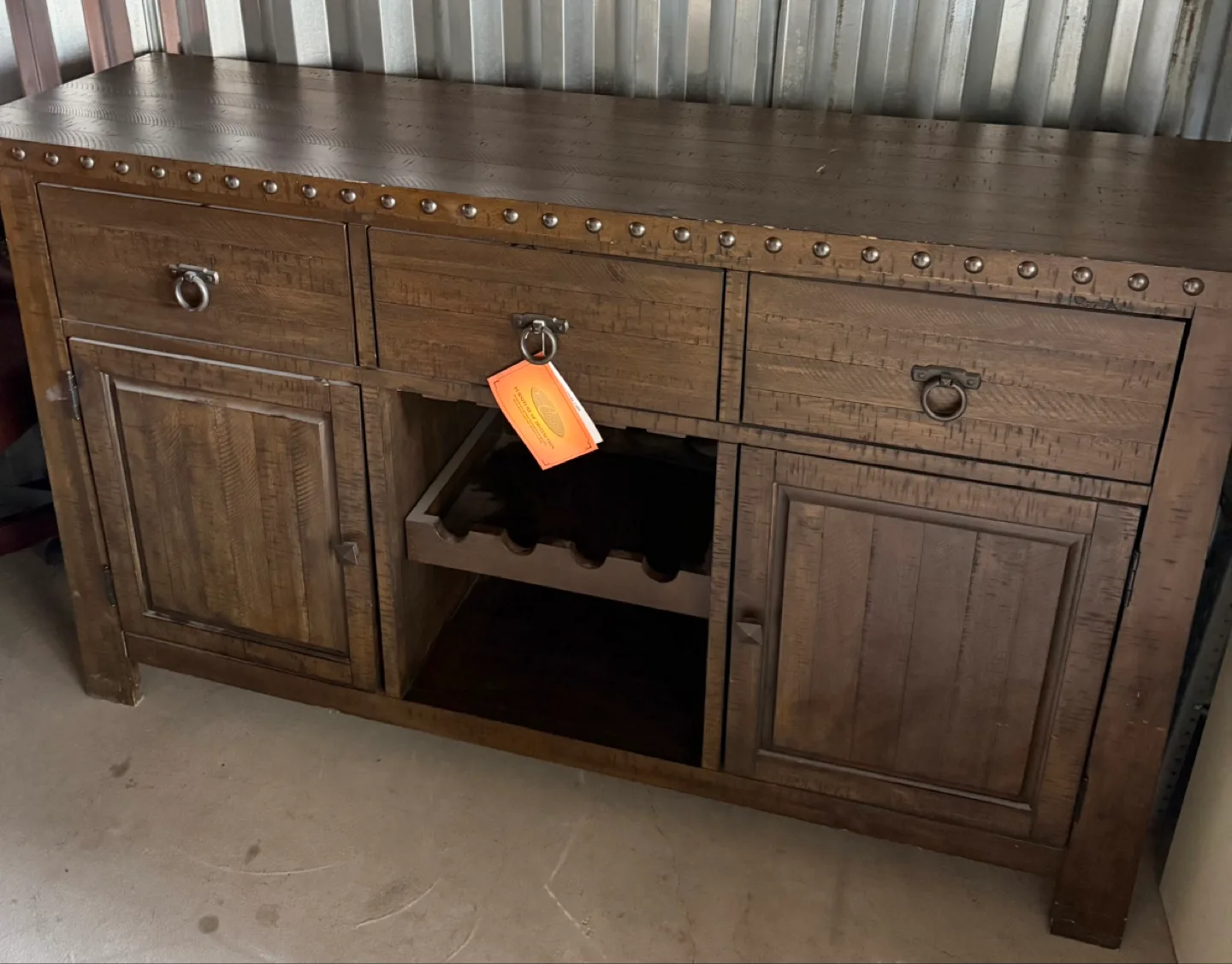 New - Rustic Wooden Sideboard/Buffet with Wine Rack & Storage thumbnail