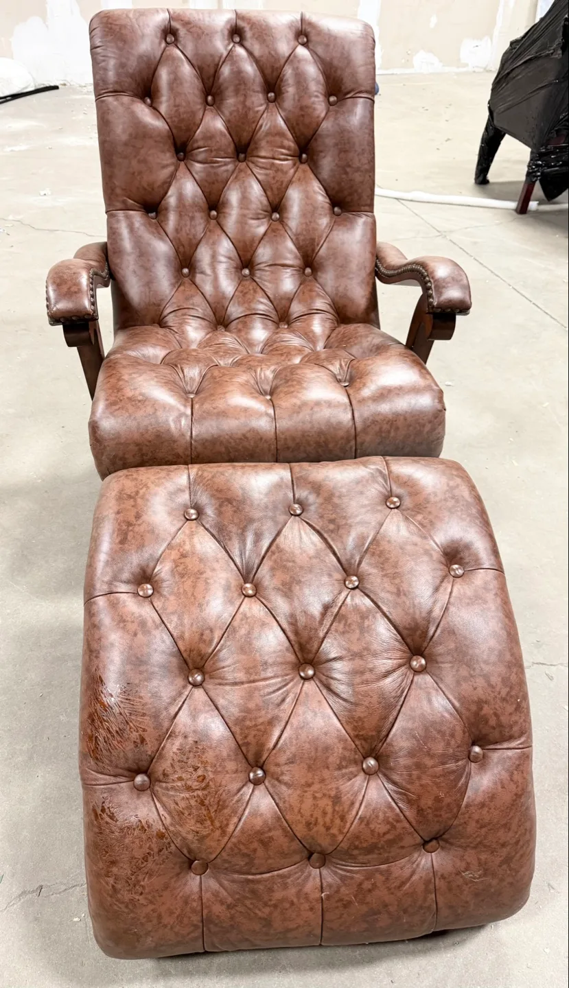 Tufted Leather Recliner + Ottoman thumbnail