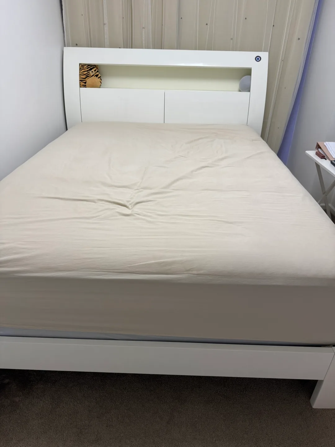 Double .Size White Modern Bed Frame with Built-in Shelves image indicator(5)