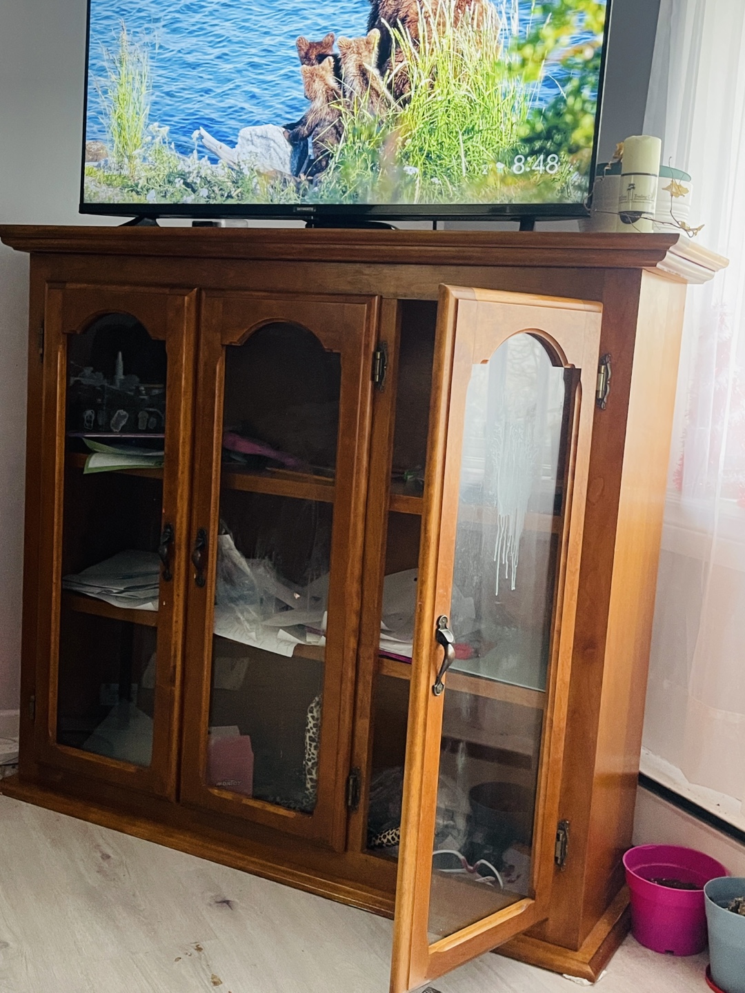 Wooden Curio Cabinet with Glass Doors