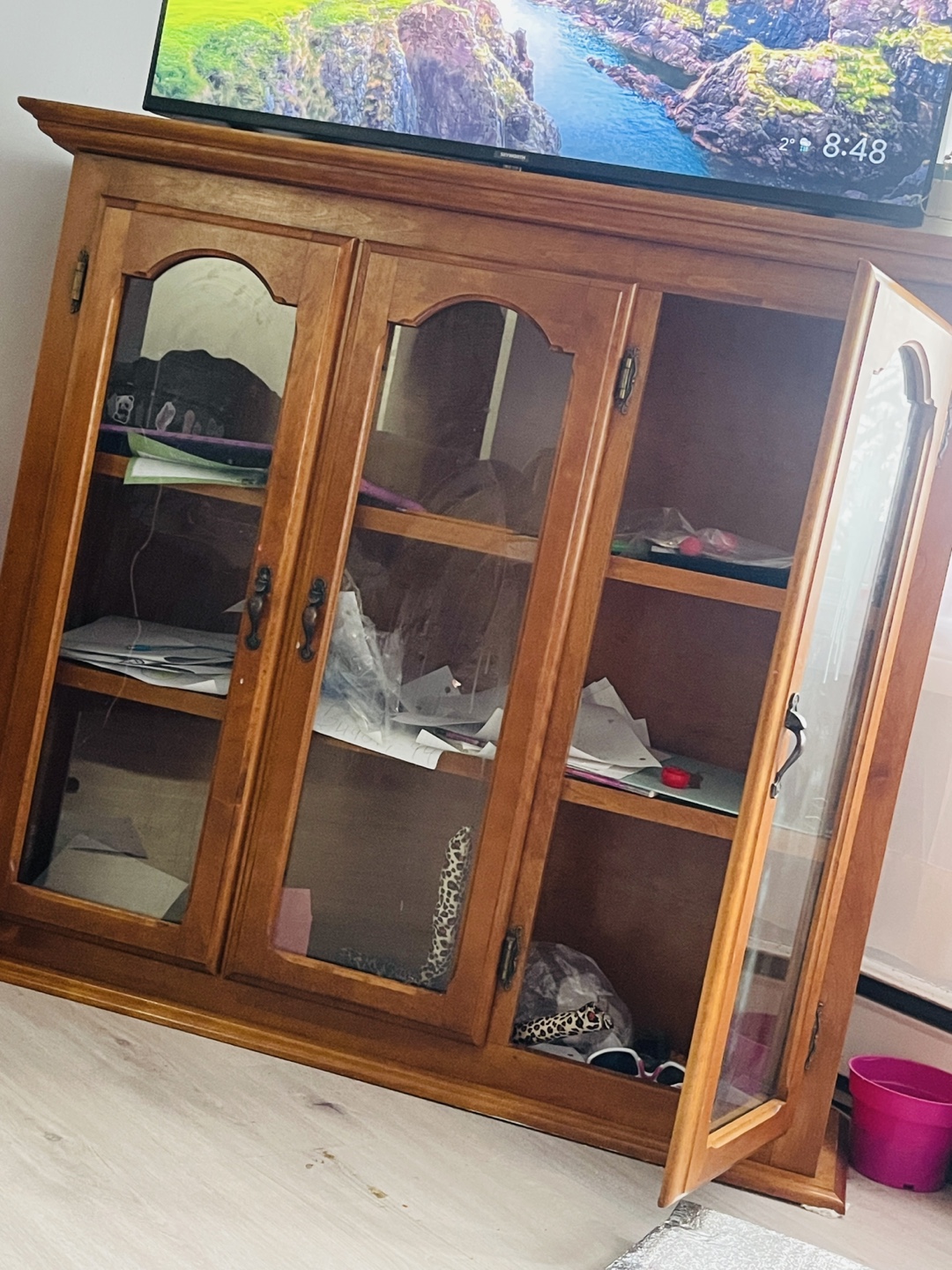 Wooden Curio Cabinet with Glass Doors - photo 2