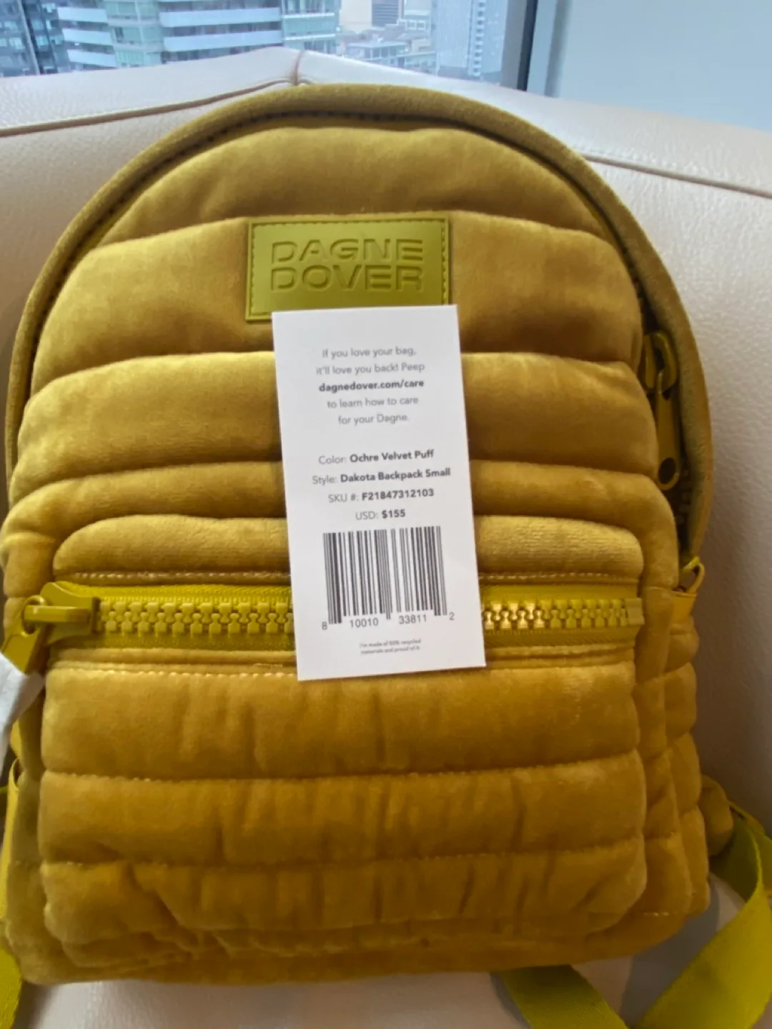 Dagne Dover Dakota Velvet Puff Backpack - Ochre Small thumbnail